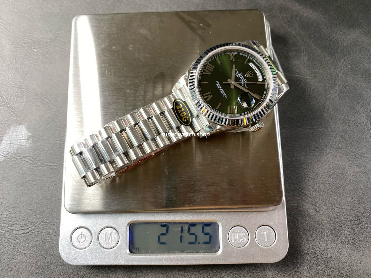 KF Factory Counterweight Rolex Day-Date 228239-0033 40mm Full White Gold Roman Numerals Dark Green Dial - Image 9