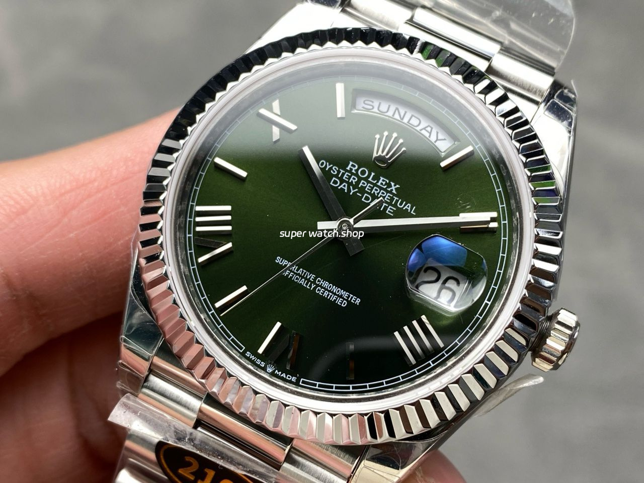 KF Factory Counterweight Rolex Day-Date 228239-0033 40mm Full White Gold Roman Numerals Dark Green Dial - Image 3