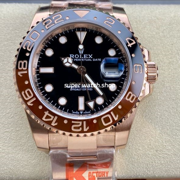 KF Factory Rolex GMT-Master II 126715CHNR 40mm Full Rose Gold Black Dial