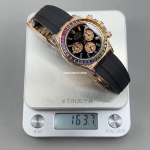 N+ Factory Counterweight Rolex Daytona 116595RBOW 40mm Rose Gold Rainbow Bezel Oysterflex Diamond Black Dial