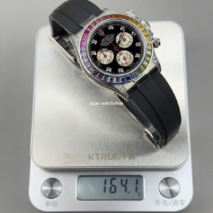 N+ Factory Counterweight Rolex Daytona 116599RBOW 40mm White Gold Oysterflex Rainbow Bezel Diamond Black Dial