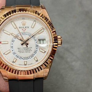 Noob Factory Rolex Sky-Dweller 336235-0003 42mm Rose Gold Rubber Strap White Dial