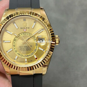Noob Factory Rolex Sky-Dweller 336238-0001 42mm Yellow Gold Rubber Strap Yellow Gold Dial