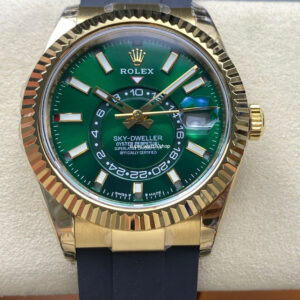 Noob Factory Rolex Sky-Dweller 336238 42mm Yellow Gold OysterFlex Green Dial
