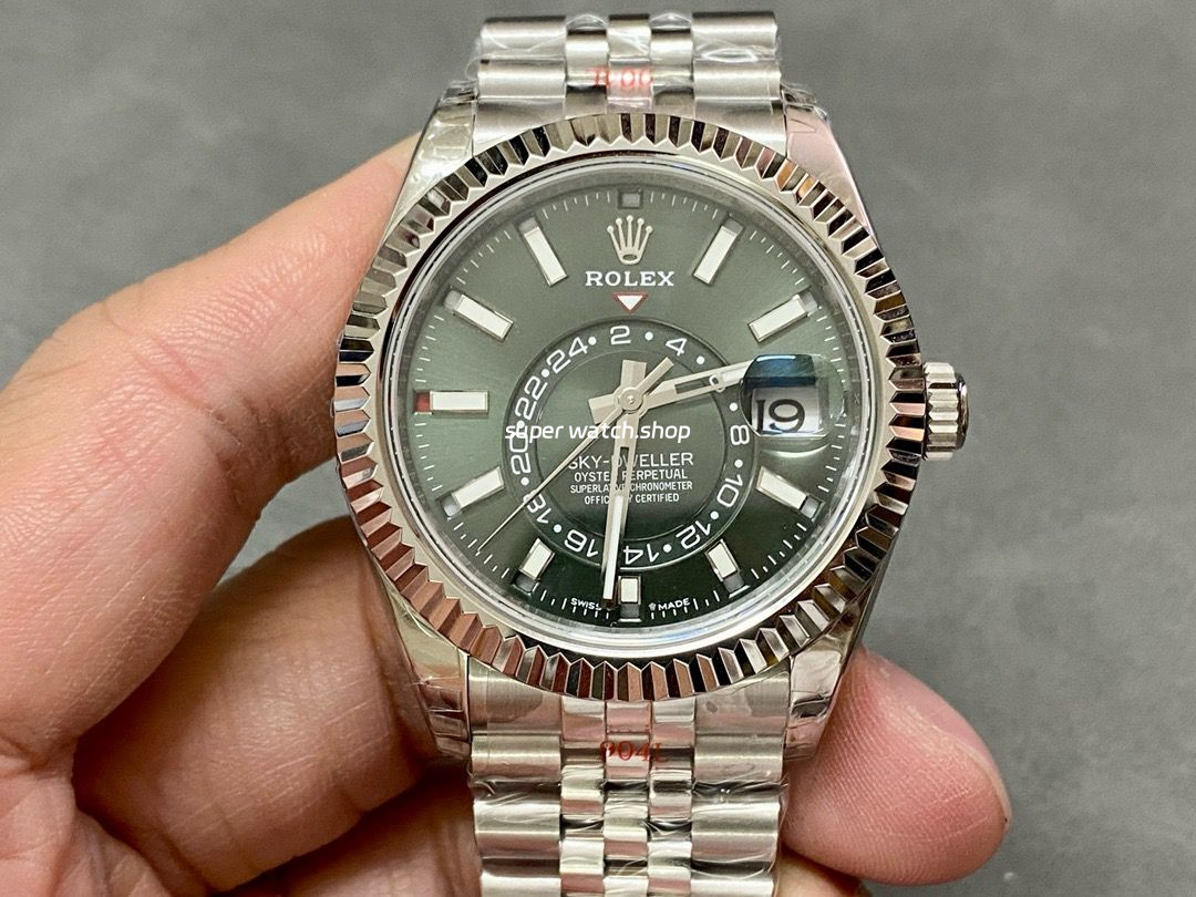 Noob Factory Rolex Sky-Dweller 336934-0002 42mm Full White Gold Green Dial