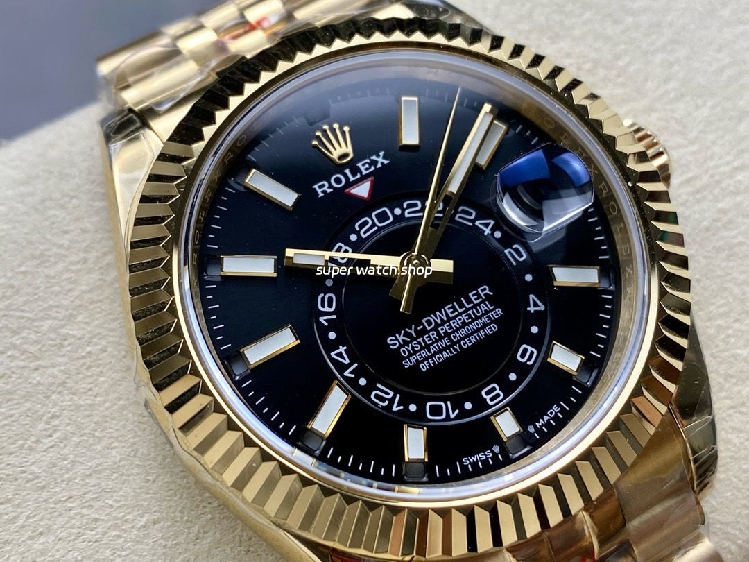 Noob Factory Rolex Sky-Dweller 336938-0005 42mm Full Yellow Gold Black Dial Jubilee - Image 2