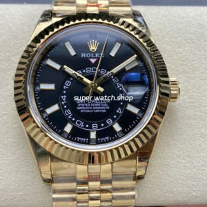 Noob Factory Rolex Sky-Dweller 336938-0005 42mm Full Yellow Gold Black Dial Jubilee