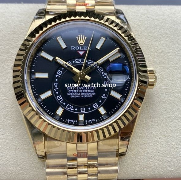 Noob Factory Rolex Sky-Dweller 336938-0005 42mm Full Yellow Gold Black Dial Jubilee