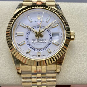 Noob Factory Rolex Sky-Dweller 336938-0006 42mm Full Yellow Gold White Dial Jubilee