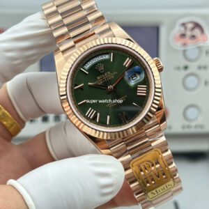 PPM Factory Counterweight Rolex Day-Date 228235-0025 40mm Full Rose Gold Roman Number Olive Green Dial