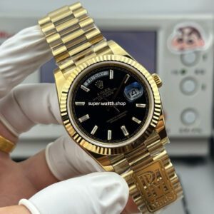 PPM Factory Counterweight Rolex Day-Date 228238-0004 40mm Full Yellow Gold Diamond Baguette Black Dial