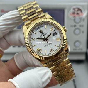 PPM Factory Counterweight Rolex Day-Date 228238-0042 40mm Full Yellow Gold Roman Numerals White Dial