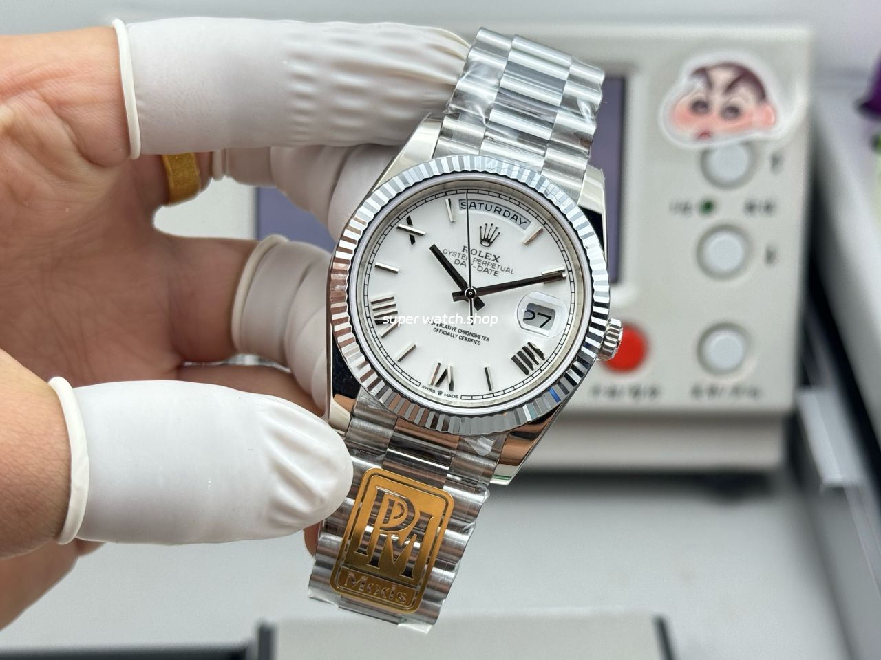 PPM Factory Counterweight Rolex Day-Date 228239-0046 40mm White Gold Roman Numerals White Dial - Image 2