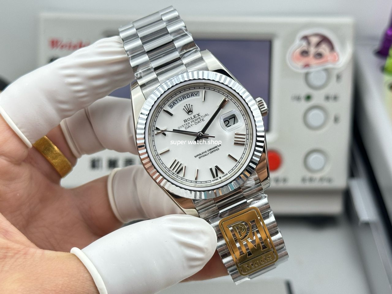 PPM Factory Counterweight Rolex Day-Date 228239-0046 40mm White Gold Roman Numerals White Dial