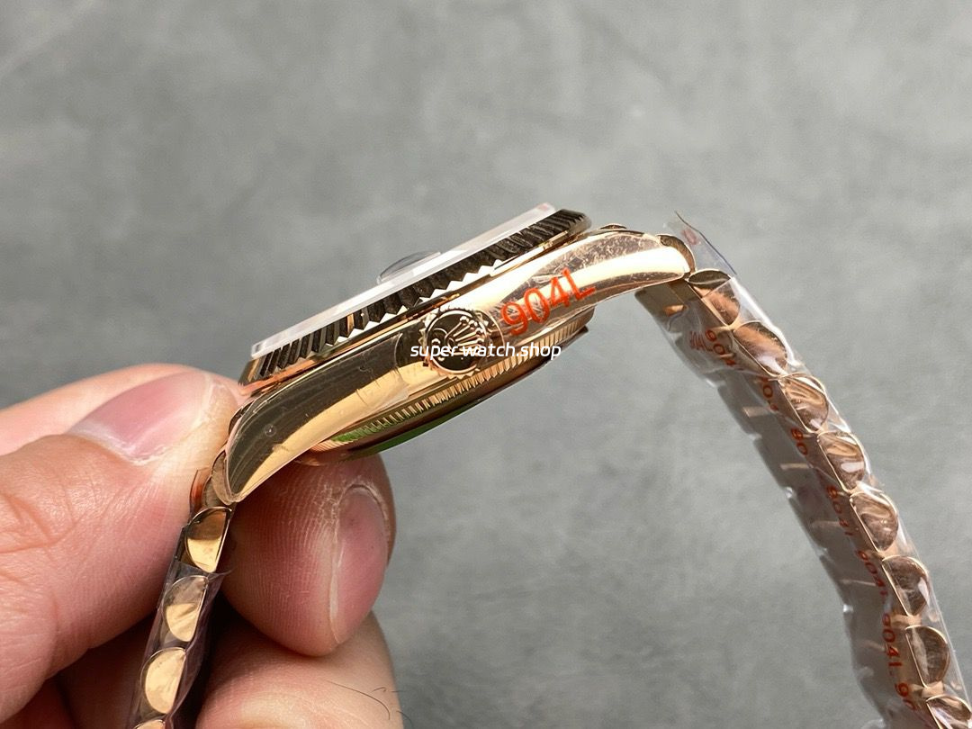 QF Factory Counterweight Rolex Day-Date 36 128235-0051 36mm Full Rose Gold Diamond Mope Baguette Diamond Grey Dial - Image 6
