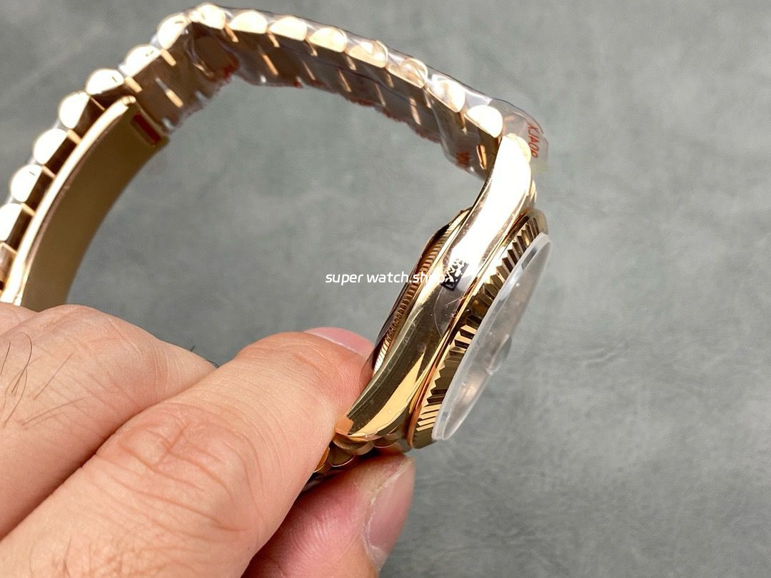 QF Factory Counterweight Rolex Day-Date 36 128235-0051 36mm Full Rose Gold Diamond Mope Baguette Diamond Grey Dial - Image 5