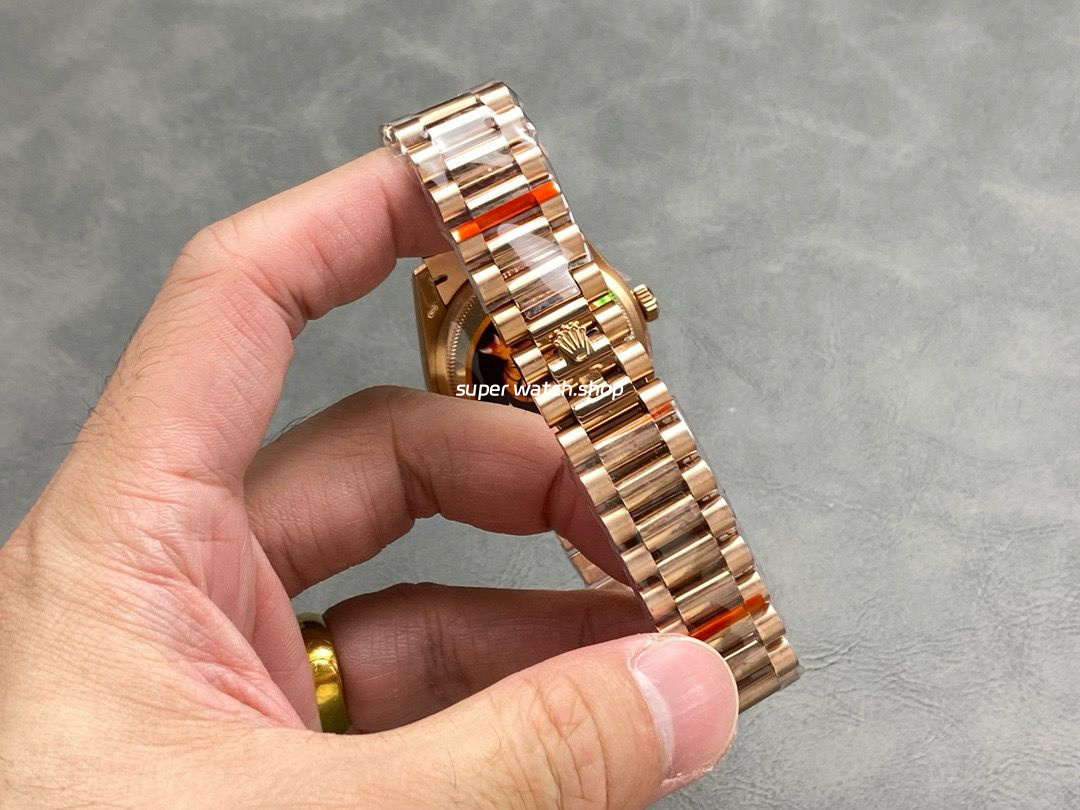 QF Factory Counterweight Rolex Day-Date 36 128235-0051 36mm Full Rose Gold Diamond Mope Baguette Diamond Grey Dial - Image 8