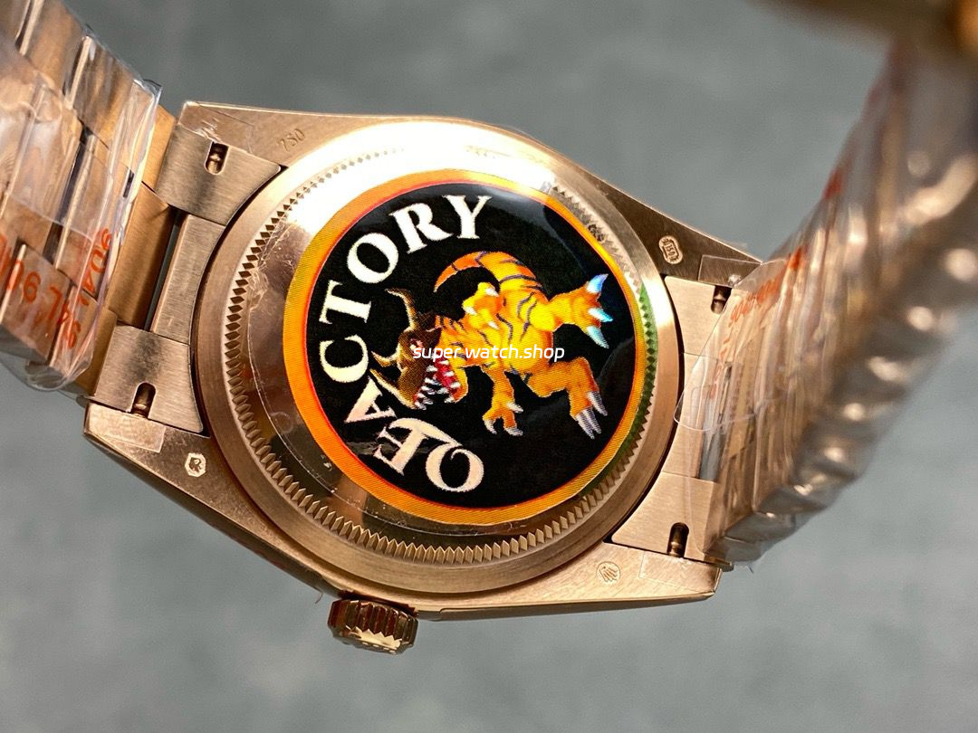 QF Factory Counterweight Rolex Day-Date 36 128235-0052 36mm Full Rose Gold Roman Numerals White Dial - Image 7