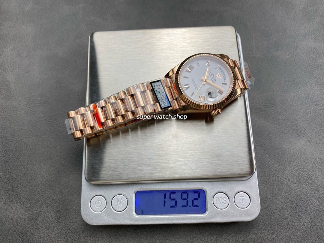 QF Factory Counterweight Rolex Day-Date 36 128235-0052 36mm Full Rose Gold Roman Numerals White Dial - Image 9