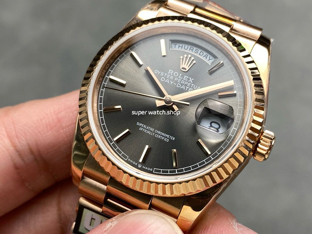 QF Factory Counterweight Rolex Day-Date 36 128235 36mm Full Rose Gold Grey Dial - Image 3