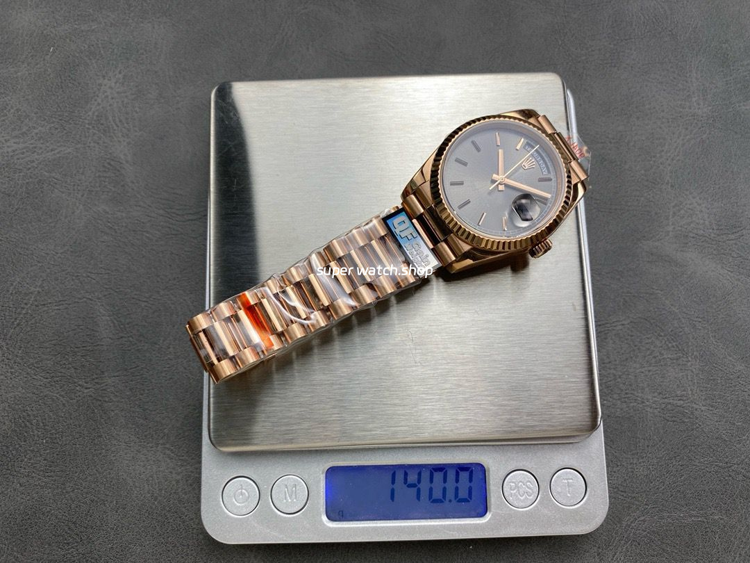 QF Factory Counterweight Rolex Day-Date 36 128235 36mm Full Rose Gold Grey Dial - Image 9