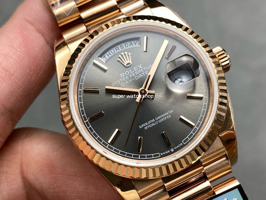 QF Factory Counterweight Rolex Day-Date 36 128235 36mm Full Rose Gold Grey Dial - Image 2