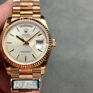 QF Factory Counterweight Rolex Day-Date 36 128235 36mm Full Rose Gold Silver Dial