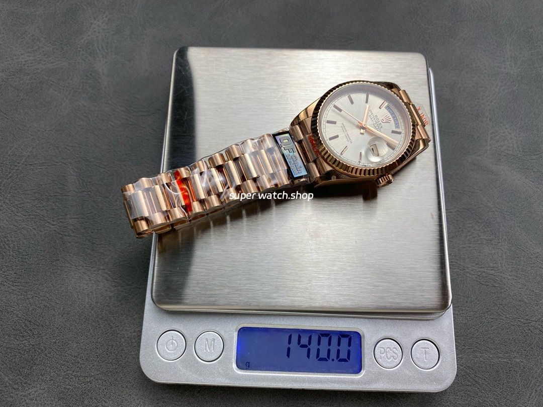 QF Factory Counterweight Rolex Day-Date 36 128235 36mm Full Rose Gold Silver Dial - Image 9