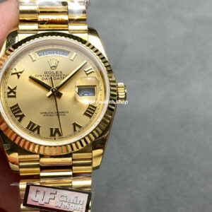 QF Factory Counterweight Rolex Day-Date 36 128235 36mm Full Yellow Gold Roman Numerals Gold Dial