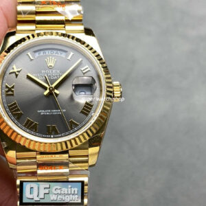 QF Factory Counterweight Rolex Day-Date 36 128235 36mm Full Yellow Gold Roman Numerals Grey Dial