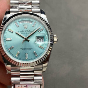 QF Factory Counterweight Rolex Day-Date 36 128236-0009 36mm Full 904L Baguette Diamond Ice Blue Dial