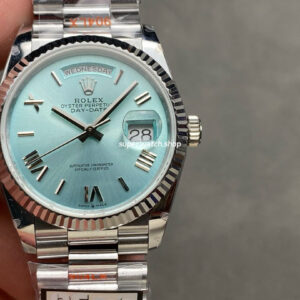 QF Factory Counterweight Rolex Day-Date 36 128236-0018 36mm Full 904L Roman Numerals Ice Blue Dial