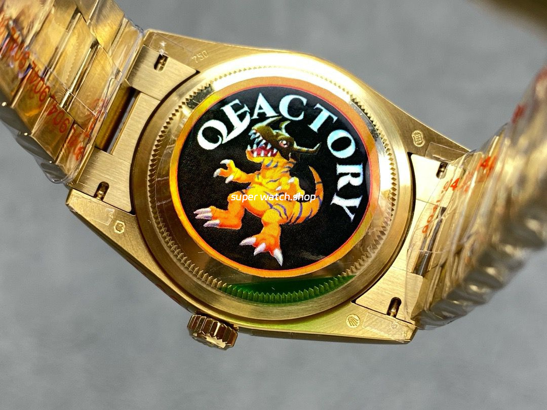QF Factory Counterweight Rolex Day-Date 36 128238-0076 36mm Full Yellow Gold Roman Numerals Silver Dial - Image 7