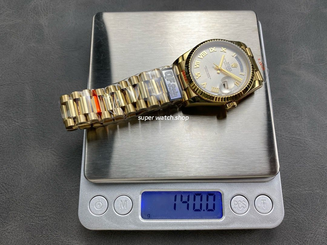 QF Factory Counterweight Rolex Day-Date 36 128238-0076 36mm Full Yellow Gold Roman Numerals Silver Dial - Image 9