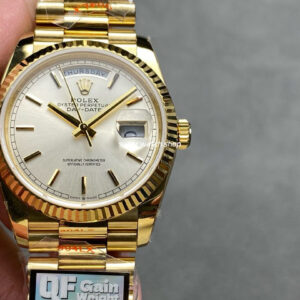 QF Factory Counterweight Rolex Day-Date 36 128238-0081 36mm Full Yellow Gold Silver Dial