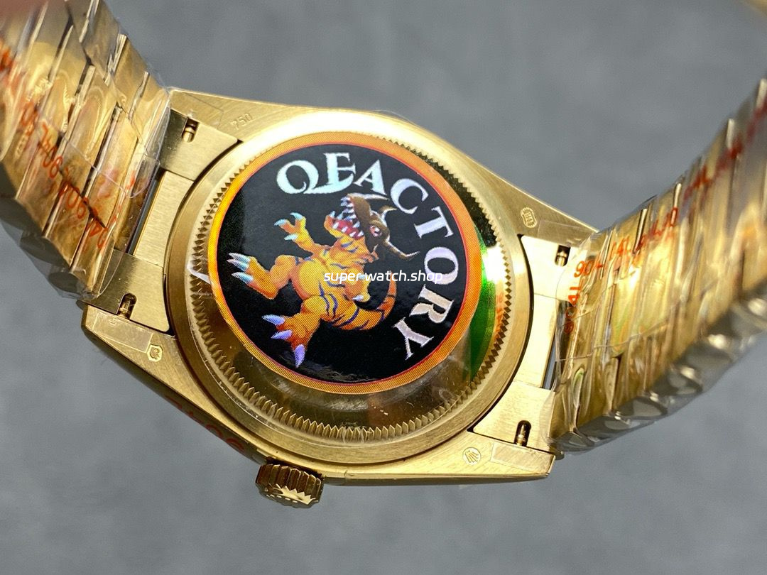QF Factory Counterweight Rolex Day-Date 36 128238-0081 36mm Full Yellow Gold Silver Dial - Image 8