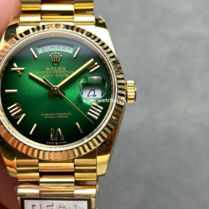 QF Factory Counterweight Rolex Day-Date 36 128238-0118 36mm Full Yellow Gold Roman Numerals Green Dial