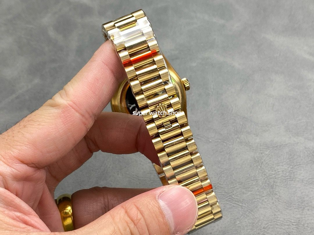 QF Factory Counterweight Rolex Day-Date 36 128238 36mm Full Yellow Gold Baguette Diamond Gold Dial - Image 8