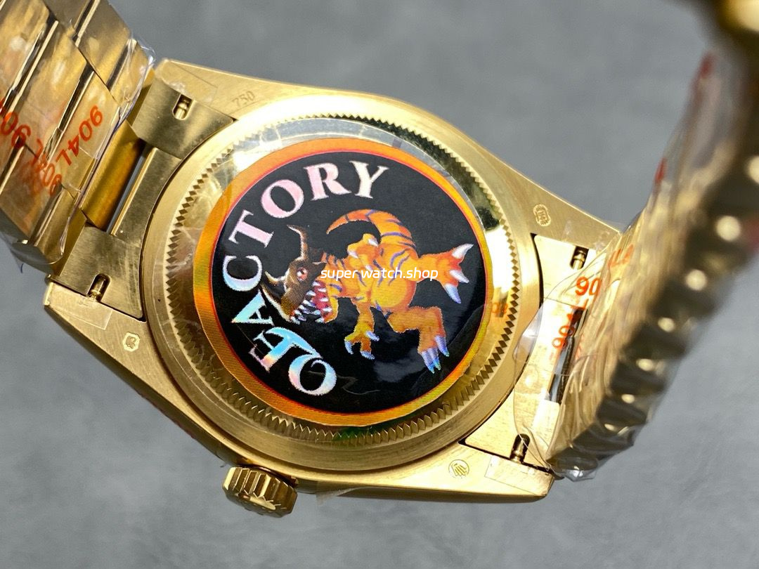 QF Factory Counterweight Rolex Day-Date 36 128238 36mm Full Yellow Gold Baguette Diamond Gold Dial - Image 7