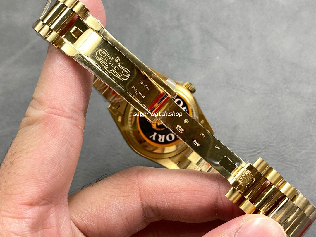 QF Factory Counterweight Rolex Day-Date 36 128238 36mm Full Yellow Gold Baguette Diamond Gold Dial - Image 9