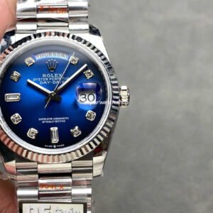 QF Factory Counterweight Rolex Day-Date 36 128239-0023 36mm Full 904L Diamond Mope Baguette Diamond Blue Dial
