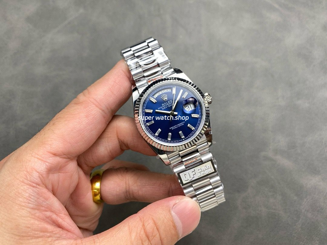 QF Factory Counterweight Rolex Day-Date 36 128239-0069 36mm Full 904L Baguette Diamond Blue Dial - Image 4