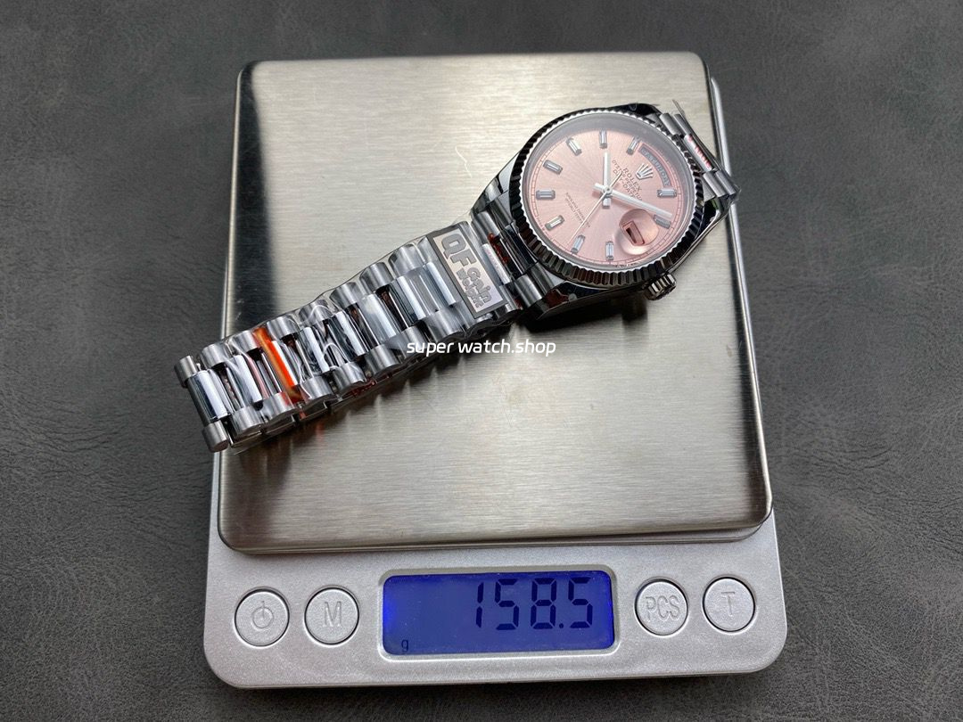 QF Factory Counterweight Rolex Day-Date 36 128239-0071 36mm Full 904L Baguette Diamond Pink Dial - Image 9