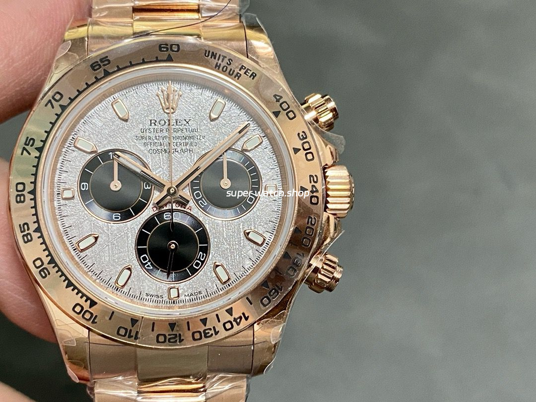 QF Factory Counterweight Rolex Daytona 116505-0014 40mm Full Rose Gold Meteorite Cosmograph Silver Dial