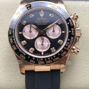 QF Factory Counterweight Rolex Daytona 126515LN-0004 40mm Rose Gold Rubber Oysterflex Diamond Black Dial