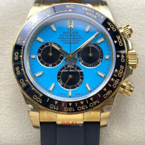 QF Factory Counterweight Rolex Daytona 126518LN-0014 40mm Yellow Gold Rubber Oysterflex Turquoise Blue Dial