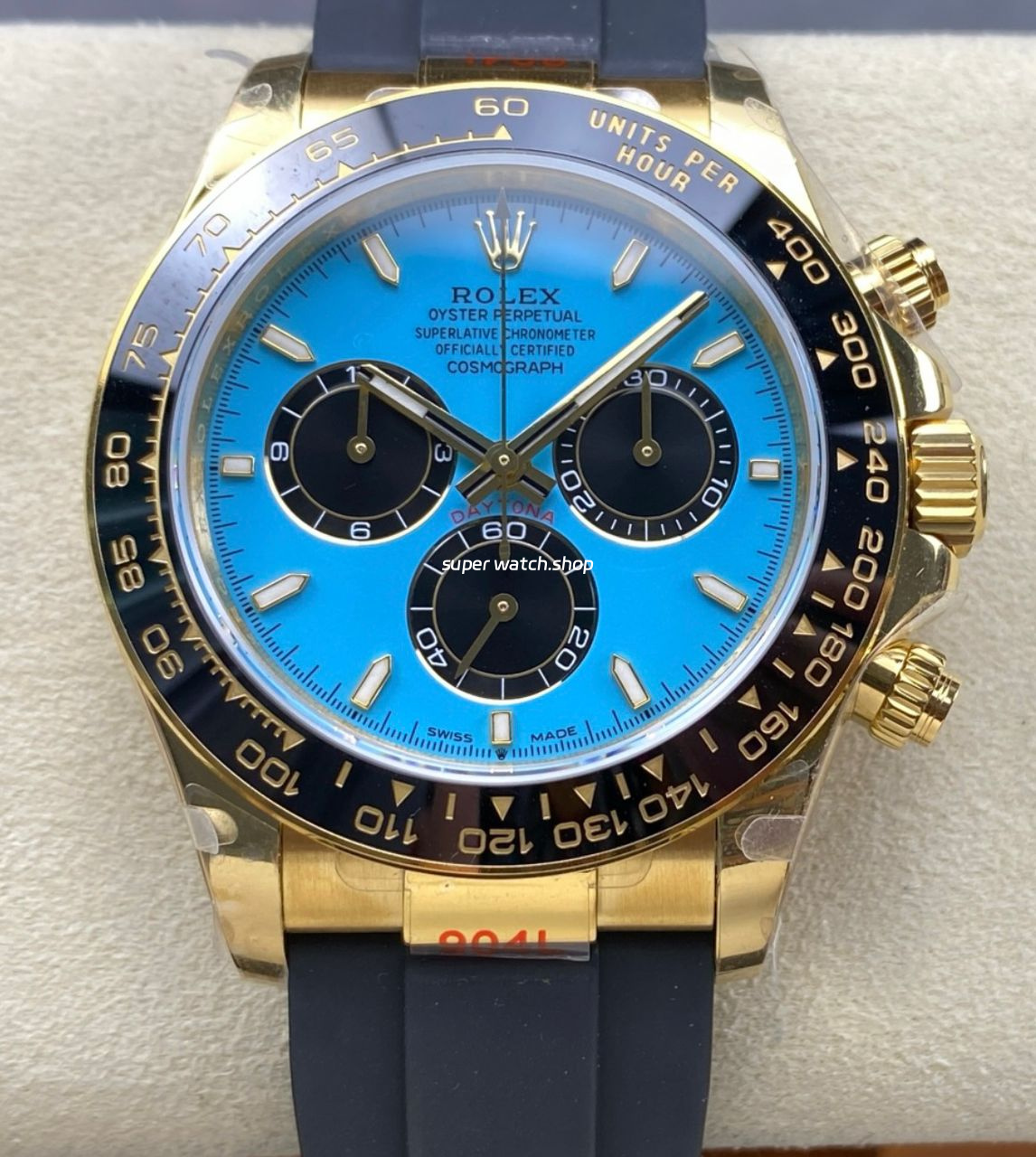 QF Factory Counterweight Rolex Daytona 126518LN-0014 40mm Yellow Gold Rubber Oysterflex Turquoise Blue Dial