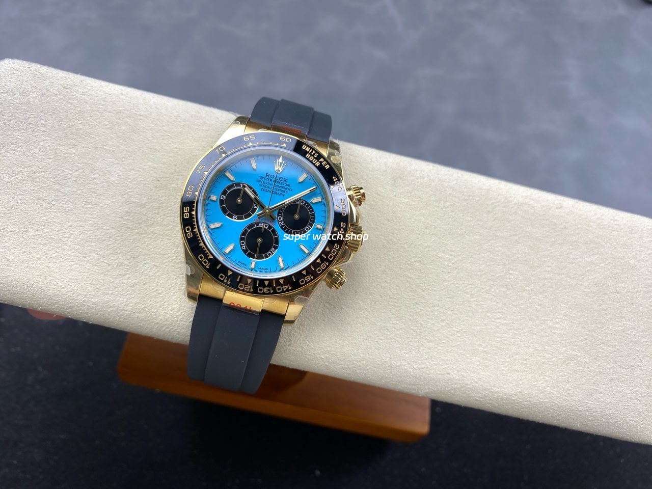 QF Factory Counterweight Rolex Daytona 126518LN-0014 40mm Yellow Gold Rubber Oysterflex Turquoise Blue Dial - Image 5