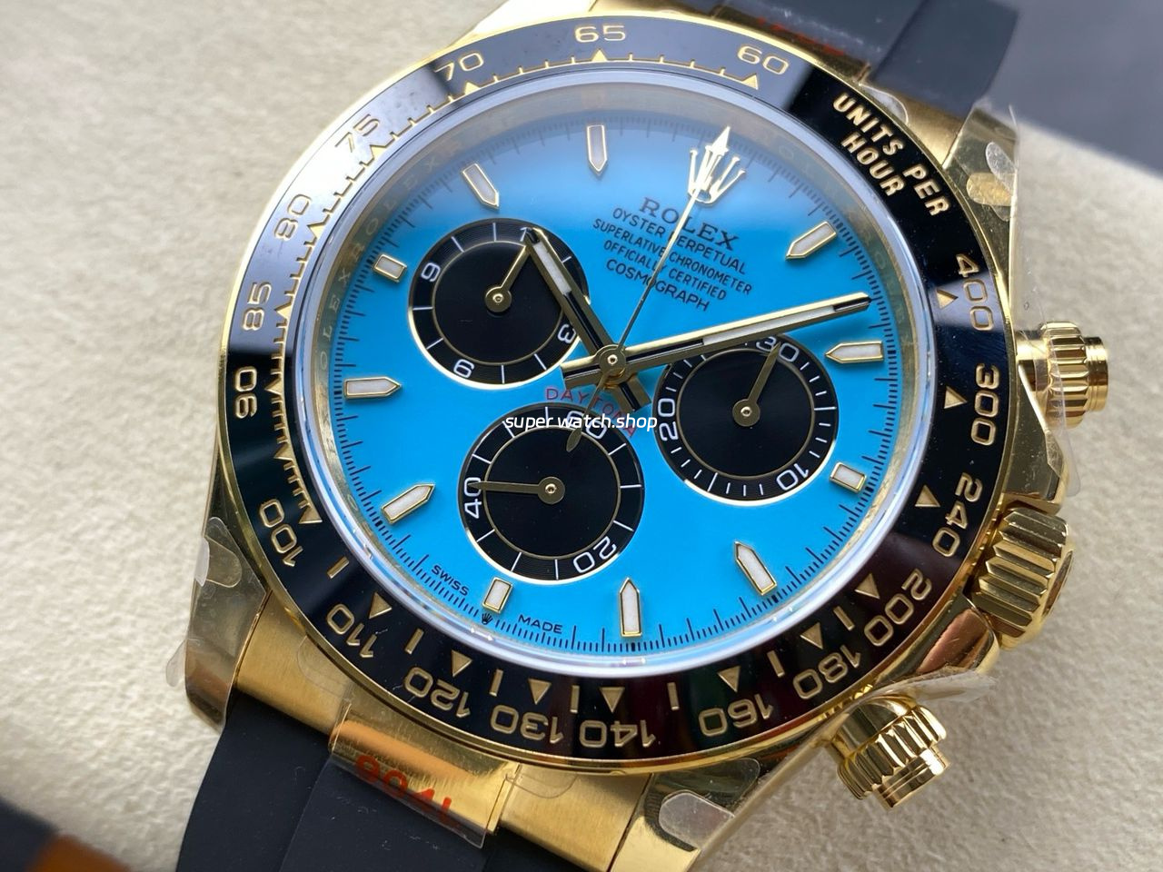 QF Factory Counterweight Rolex Daytona 126518LN-0014 40mm Yellow Gold Rubber Oysterflex Turquoise Blue Dial - Image 3