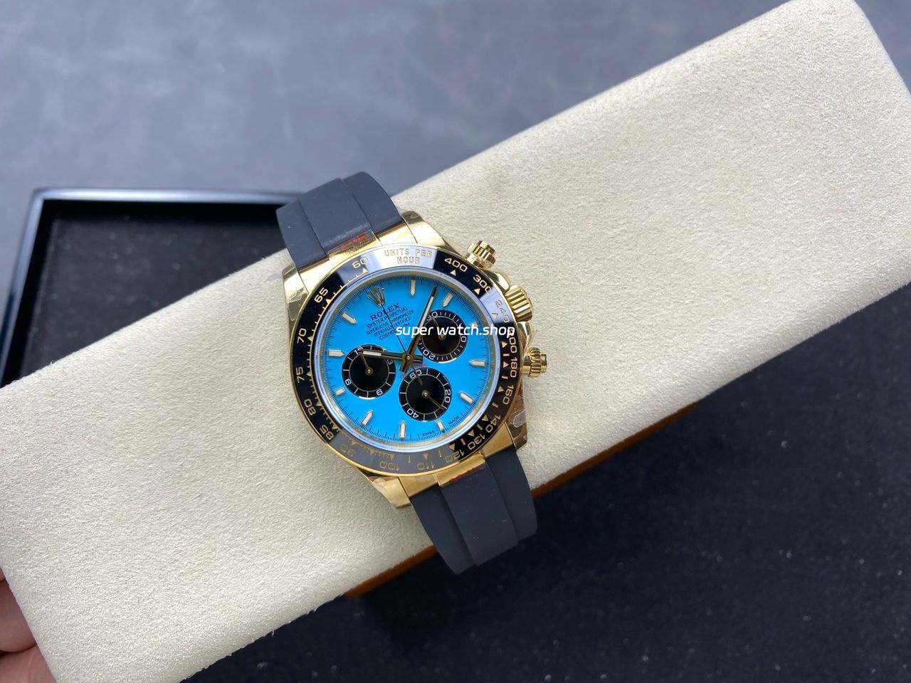 QF Factory Counterweight Rolex Daytona 126518LN-0014 40mm Yellow Gold Rubber Oysterflex Turquoise Blue Dial - Image 4
